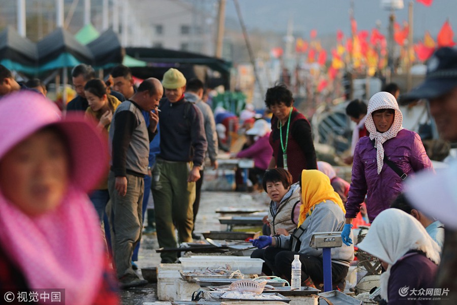 2018年10月22日，山东青岛，崂山区港东渔码头大量海鲜上市。