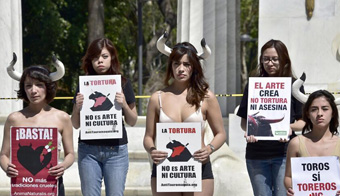 墨西哥动物保护者穿内衣示威 抗议斗牛活动
